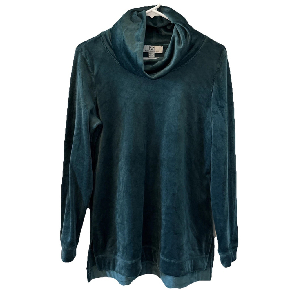 Magaschoni Women’s Forest Green Velour Cowl Neck Long Sleeve Too XL Soft Holiday - Picture 1 of 5